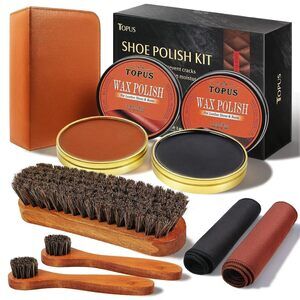 8pcs Shoe Polish Kit for Leather Boots, 3 Pieces Horse Hair Shoe Brushes